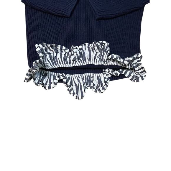 Crewcuts Girls Sweater Size 12 Navy Blue with Striped Ruffle Hem - Picture 5 of 6